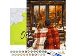 Pittura Con I Numeri Adulti People Love Fireplace 50X40 - 29 Colori Acrilici, Tela Con Telaio In Legno, 3 Pennelli E Accessori Oh Art!