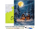 Pittura Per Numeri Adulti Paesaggio Notte D'inverno 50X40 - 29 Colori Acrilici, Tela Con Telaio In Legno, 3 Pennelli E Accessori Oh Art!