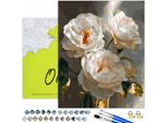 Pittura Per Numeri Adulti Fiori Peonie Bianco 50X40 - 32 Colori Acrilici, Tela Con Telaio In Legno, 3 Pennelli, Accessori, Vernice Oro Oh Art!