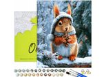 Dipingere Con I Numeri Adulti E Bambini Animali Scoiattoli Inverno 50X40 - 32 Colori Acrilici, Tela Con Telaio In Legno, 3 Pennelli E Accessori Oh Art!