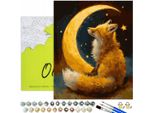 Dipingere Con I Numeri Adulti E Bambini Animali Volpe Notte Luna 50X40 - 33 Colori Acrilici, Tela Con Telaio In Legno, 3 Pennelli, Accessori, Vernice Dorata Oh Art!