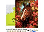 Pittura Per Numeri Adulti Animali Cavallo Fiori 50X40 - 30 Colori Acrilici, Tela Con Telaio In Legno, 3 Pennelli E Accessori Oh Art!