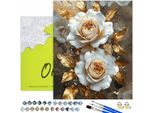 Pittura Per Numeri Adulti Fiori Rose Oro 50X40 - 29 Colori Acrilici, Tela Con Telaio In Legno, 3 Pennelli, Accessori, Vernice Oro Oh Art!
