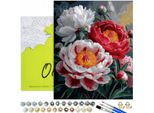 Pittura Per Numeri Adulti Fiori Rose Gioco Di Colori 50X40 - 32 Colori Acrilici, Tela Con Telaio In Legno, 3 Pennelli E Accessori Oh Art!