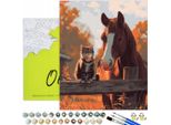 Dipingere Con I Numeri Adulti E Bambini Animali Gatto Cavallo 50X40 - 30 Colori Acrilici, Tela Con Telaio In Legno, 3 Pennelli E Accessori Oh Art!