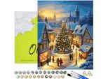 Pittura Per Numeri Adulti Albero Di Natale 50X40 - 32 Colori Acrilici, Tela Con Telaio In Legno, 3 Pennelli E Accessori Oh Art!