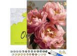 Pittura Per Numeri Adulti Fiori Peonie Lusso 50X40 - 32 Colori Acrilici, Tela Con Telaio In Legno, 3 Pennelli, Accessori, Vernice Oro Oh Art!