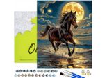 Dipingere Con I Numeri Adulti E Bambini Animali Cavallo Luna 50X40 - 31 Colori Acrilici, Tela Con Telaio In Legno, 3 Pennelli, Accessori, Vernice Dorata Oh Art!