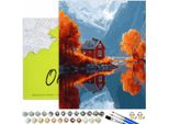 Pittura Per Numeri Adulti Paesaggio Norvegia Autunno 50X40 - 25 Colori Acrilici, Tela Con Telaio In Legno, 3 Pennelli E Accessori Oh Art!