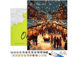 Pittura Per Numeri Adulti Città Di Natale 50X40 - 24 Colori Acrilici, Tela Con Telaio In Legno, 3 Pennelli E Accessori Oh Art!