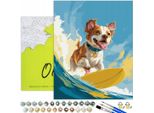 Dipingere Con I Numeri Adulti E Bambini Animali Cane Surfista 50X40 - 31 Colori Acrilici, Tela Con Telaio In Legno, 3 Pennelli E Accessori Oh Art!