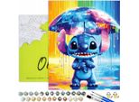 Pittura Con I Numeri Per Bambini Cartoon Stitch Rain 50X40 - 29 Colori Acrilici, Tela Con Telaio In Legno, 3 Pennelli E Accessori Oh Art!