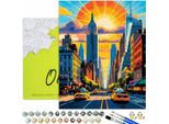 Pittura Per Numeri Adulti City Of New York Sunrise 50X40 - 31 Colori Acrilici, Tela Con Telaio In Legno, 3 Pennelli E Accessori Oh Art!