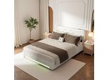 Letto Idraulico Proximax 140×200 Cm In Beige - Tessuto Di Lino, Illuminazione Led Su Testata E Pediera, Connessione Usb, Ampia Base Letto - Ideale Per La Camera Da Letto