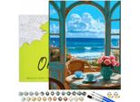 Pittura Per Numeri Adulti Paesaggio Mare Mattina 50X40 - 32 Colori Acrilici, Tela Con Telaio In Legno, 3 Pennelli E Accessori Oh Art!