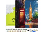 Pittura Per Numeri Adulti City Of London Night 50X40 - 32 Colori Acrilici, Tela Con Telaio In Legno, 3 Pennelli E Accessori Oh Art!