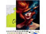 Pittura Per Numeri Adulti Donna Fuoco E Ghiaccio 50X40 - 29 Colori Acrilici, Tela Con Telaio In Legno, 3 Pennelli E Accessori Oh Art!