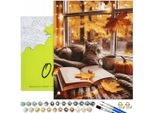 Dipingere Con I Numeri Adulti E Bambini Animali Gatto Autunno 50X40 - 29 Colori Acrilici, Tela Con Telaio In Legno, 3 Pennelli E Accessori Oh Art!