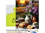 Pittura Per Numeri Adulti Caffè Mattina D'autunno 50X40 - 36 Colori Acrilici, Tela Con Telaio In Legno, 3 Pennelli E Accessori Oh Art!