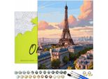 Pittura Per Numeri Adulti Città Di Parigi Al Tramonto 50X40 - 30 Colori Acrilici, Tela Con Telaio In Legno, 3 Pennelli E Accessori Oh Art!