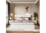 Letto Idraulico Proximax 160×200 Cm In Crema - Tessuto Orsetto, Porte Usb Su Entrambi I Lati, Ampia Rete Sotto Il Piano Di Appoggio - Ideale Per La Camera Da Letto