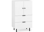 Credenza Bianca Con Gambe In Metallo, Cassetti E Ante, 60X41,5X102 Cm