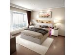 Letto Idraulico Proximax 140×200 Cm - Finto Cuoio Bianca, Testata Con Vano Portaoggetti, Connessione Led E Usb, Box Letto Sotto Il Piano Di Appoggio - Ideale Per La Camera Da Letto