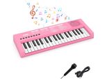 Tastiera Per Pianoforte Per Bambini Costway, Pianoforte Elettrico A 37 Tasti Con Microfono, 8 Ritmi, 8 Colori Sonori E 22 Demo Per Bambini Dai 3 Anni In Su, Rosa
