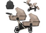 Passeggino Doppio Kunert Brav Duo 2In1 In Ecopelle Color Cappuccino Con Ruote In Gel E Telaio Champagne