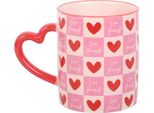 Something Different - Tazza Da Caffè "Love Yourself"", A Scacchi, Cuori SD10725 (Taglia Unica) (Bianco/Rosa/Rosso)"