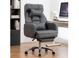 Sedia Da Ufficio Ergonomica Con Funzione Di Reclinazione A 155°, Poggiapiedi, Pelle Tech, Grigio Scuro