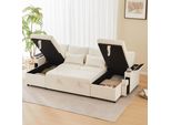 Divano Angolare Merax, Divano Letto A U A 4 Posti, Divano Trasformabile Con Base Letto, Funzione Letto, Cuscini, Set Divano, Divano In Ciniglia, Beige