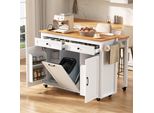 Credenza Carrello Di Servizio A Isola Merax, Su Rotelle, Zona Pranzo Estraibile, Vano Portarifiuti, Prese Di Corrente, Cucina, Sala Da Pranzo, Bianco