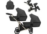 Passeggino Doppio Kunert Brav Duo 2In1 In Grafite Con Struttura Champagne E Ruote In Gel