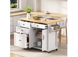 Carrello Da Cucina A Isola Merax, Con Piano Di Lavoro Estensibile Su Rotelle, Cassetti Multifunzionali, Carrello Da Cucina Mobile Per Sala Da Pranzo, Bianco+Naturale