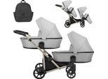 Carrozzina Doppia Kunert Brav Duo 2In1 In Grigio Con Ruote Gialle E Telaio Color Champagne