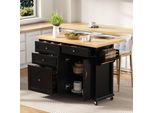 Carrello Da Cucina A Isola Merax, Con Piano Di Lavoro Estensibile Su Rotelle, Cassetti Multifunzionali, Carrello Da Cucina Mobile Per Sala Da Pranzo, Nero+Naturale