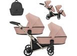 Carrozzina Doppia Kunert Brav Duo 2In1 Rosa Con Ruote Gialle E Telaio Color Champagne