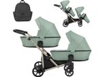 Carrozzina Doppia Kunert Brav Duo 2In1 Color Menta Con Ruote Gialle E Telaio Color Champagne