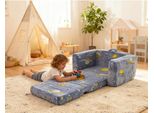 Divano Pieghevole Per Bambini In Peluche, Motivo Astronauta Luminoso, Lavabile, Blu/Verde