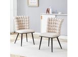 Set Di 2 Sedie Da Pranzo In Velluto, Gambe In Metallo Nero, Lusso Moderno, Bianco Crema