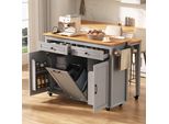 Credenza Carrello Di Servizio A Isola Merax, Su Rotelle, Zona Pranzo Estraibile, Vano Portarifiuti, Prese Di Corrente, Cucina, Sala Da Pranzo, Grigio