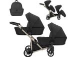 Kunert Brav Duo 2In1 Eco Passeggino Doppio Nero Con Ruote In Gel E Telaio Champagne