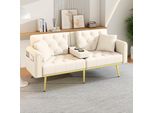 Divano Merax A 2 Posti, Divano Con Funzione Reclinabile, 3 Angoli Di Inclinazione, Portabicchieri, Cuscini, Divano Letto, Poltrona, Divano Lounge, Soggiorno, Velluto, Beige