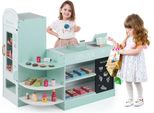 Costway Negozio In Legno Per Bambini Con Bancone, Registratore Di Cassa, Sistema Di Cassa, Distributore Automatico, Lavagna E Scaffali, Divertente Set Da Supermercato Per Bambini 3-8 Anni, Verde