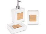 Orion | Set Da Bagno - 3 Pezzi - Dispenser Per Sapone Boccetta Per Spazzolino Porta Sapone - Bianco - Dolomite