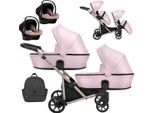 Carrozzina Doppia In Ecopelle Kunert Brav Duo 3In1 Con Telaio Rosa Baby E Champagne