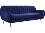 Divano In Velluto "Evans"" - 195 X 84 X 82 Cm - 3 Posti - Blu Scuro"