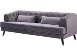 Divano In Velluto "Gloria"" - 216 X 86 X 76 Cm - 3 Posti - Grigio"