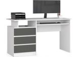 Scrivania Per Ufficio Scandinava 135 Cm Bianca E Grigio Grafite Con 3 Cassetti E Ripiano Estraibile Per Tastiera
